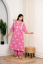 Pretty chikankari cotton kurta pant in pink