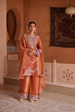 Royal look! Premium tissue hand Zari detailing suit set comes with lining in blue