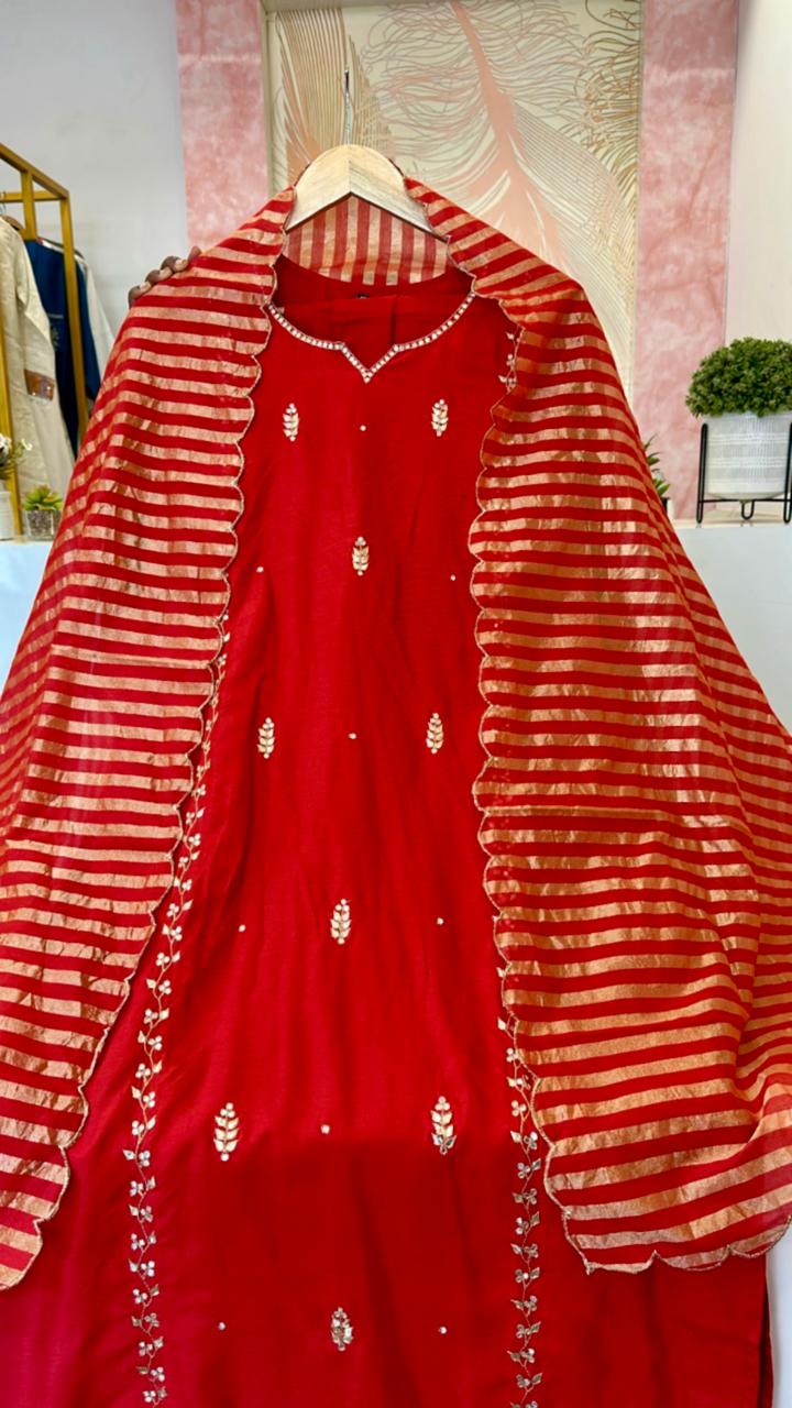 Russian silk gotta detailing suit with tissue dupatta
