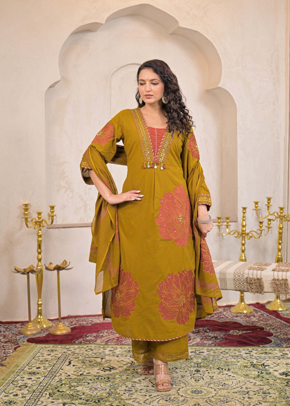 Designer cotton appliqué work suit set