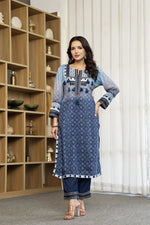 Pure Mul silk beautiful detailing suit set in blue