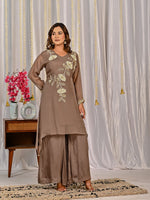 Super pretty organza full handwork co ord set in tan