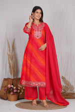 Pure cotton premium hand work detailing suit set in red n orange