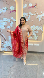 Premium chinon handwork suit set paired with Banarasi dupatta