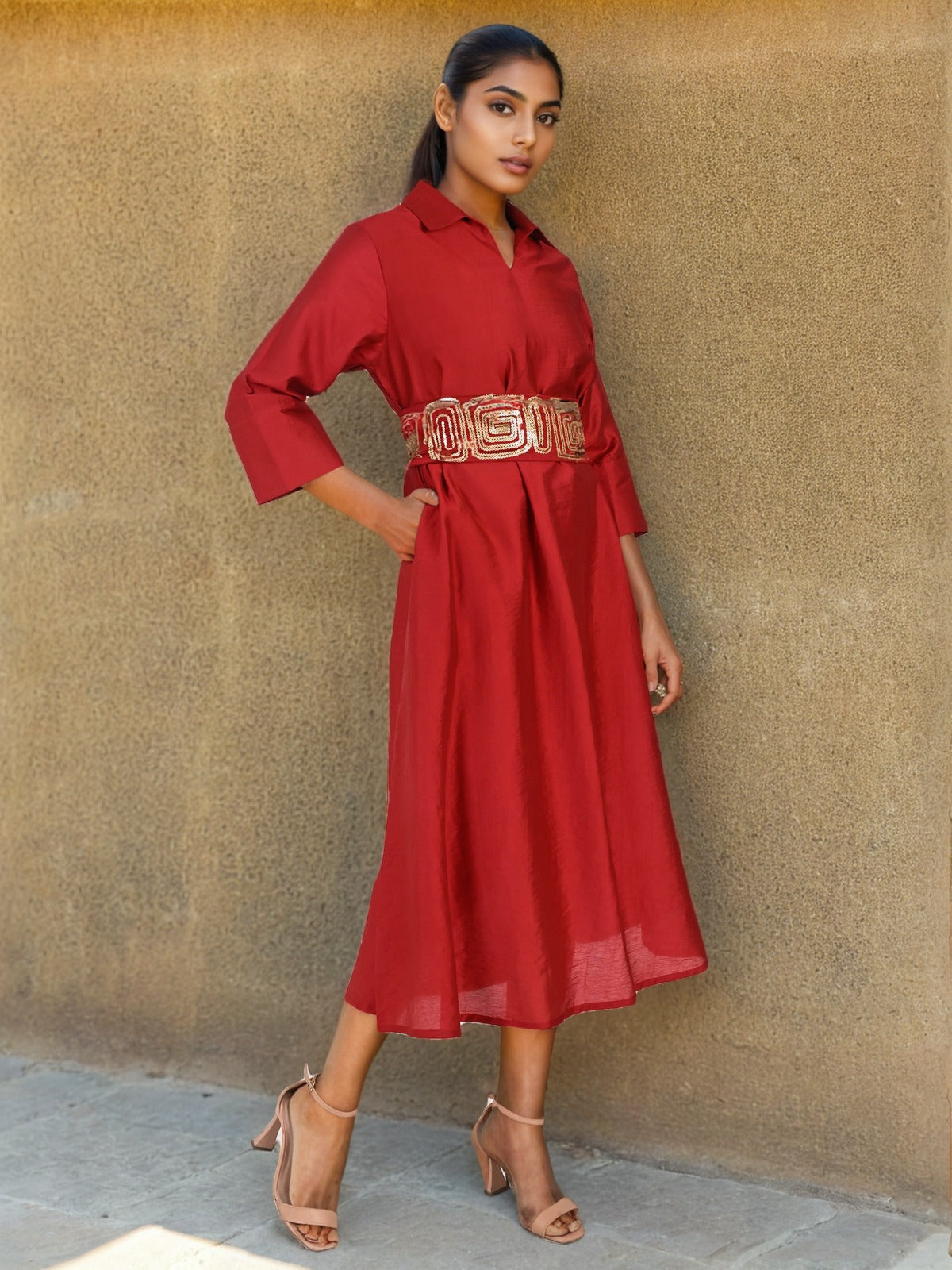 Restocked !! Wow mul silk designer one piece dress in Red !!