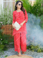 Pure crepe red bandhani co ord set