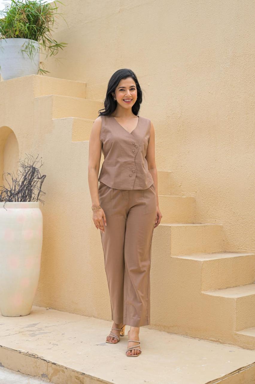 Designer cotton co ord in brown