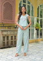 Designer blue embroidered cotton co ord in blue