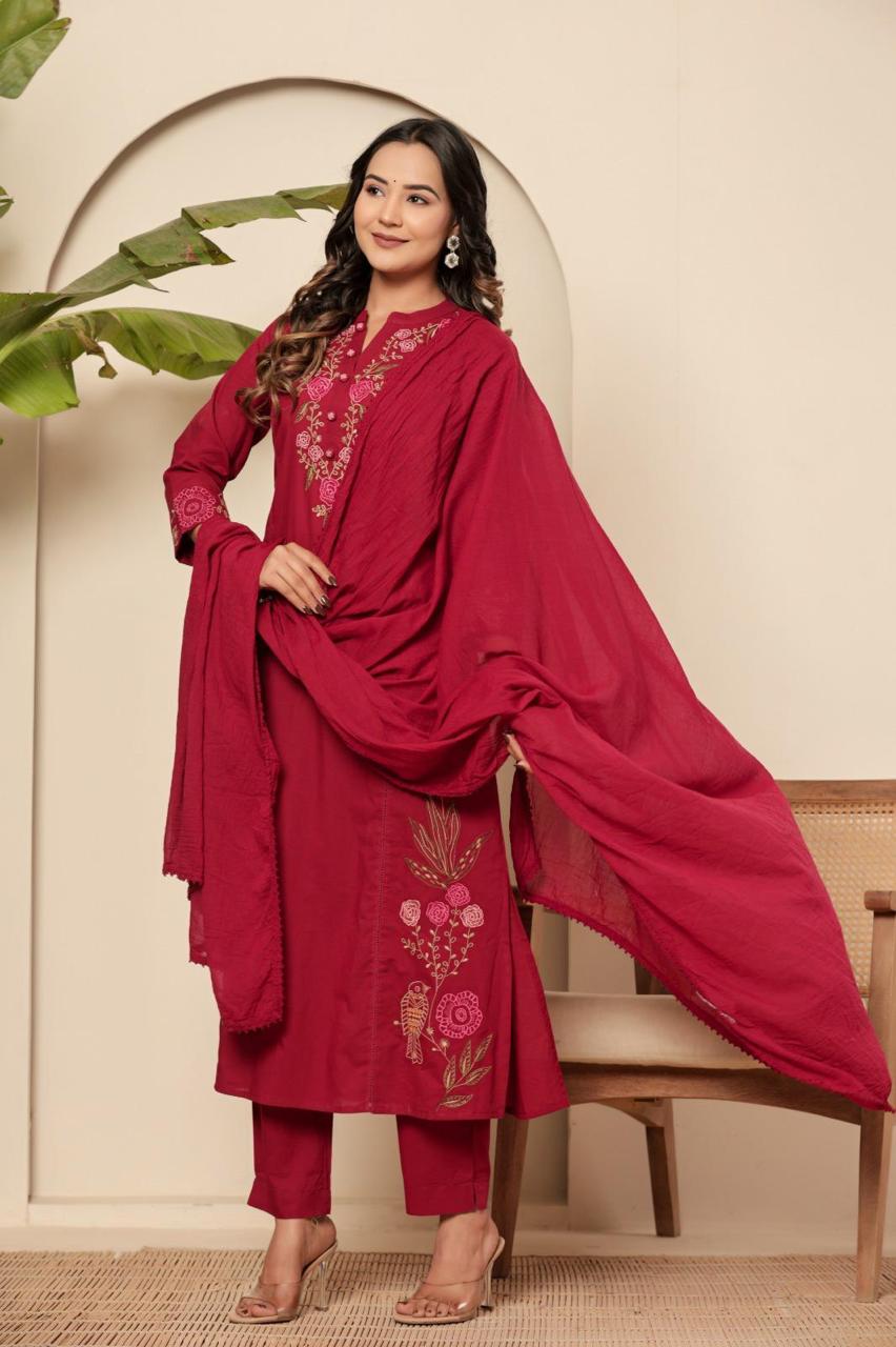 Red jamdani pure cotton suit set