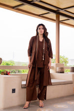 Designer cotton jacket pattern co ord set in brown