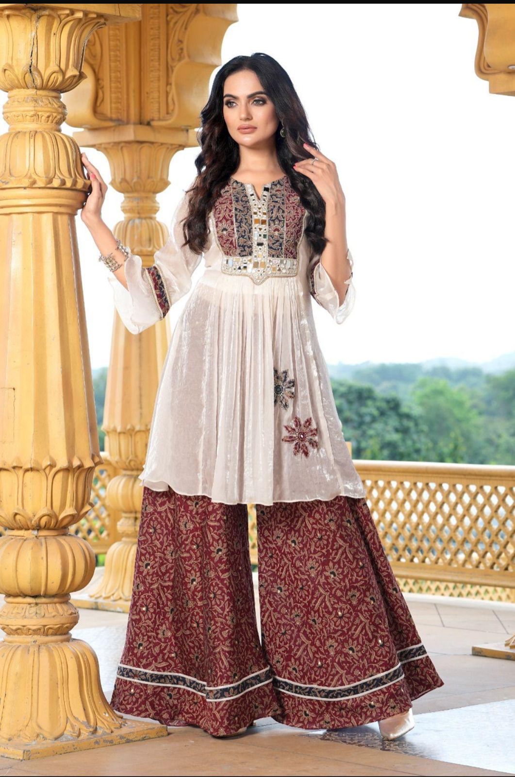 Glass tissue Ajrakh full suit set