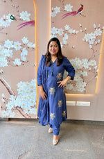 Restocked !! Gorgeous pure cotton suit embroidered in blue !! Dispatch Next Week