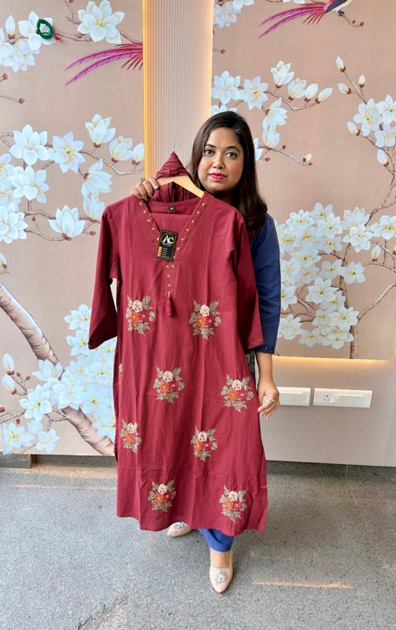 Gorgeous pure cotton suit embroidered in red