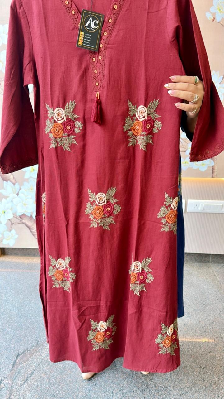 Gorgeous pure cotton suit embroidered in red