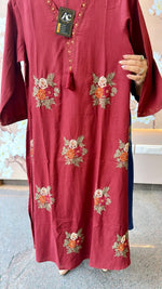 Gorgeous pure cotton suit embroidered in red