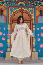 Designer pocket embroidered cotton suit in white