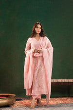 Pure organza appliqué work suit set in pink