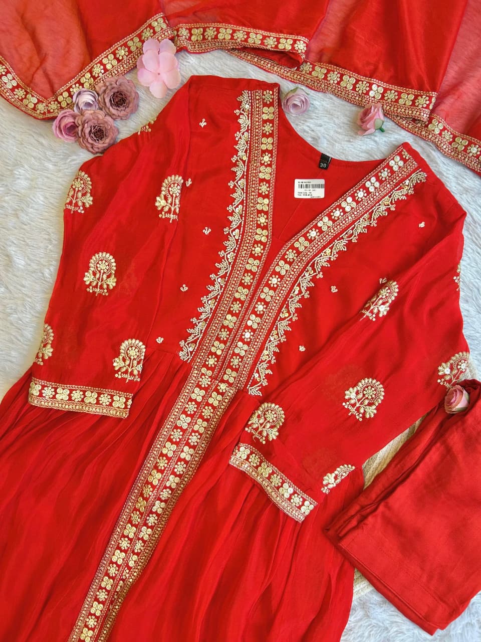 Pure chinon hand work suit set in orange