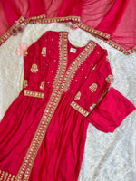 Pure chinon hand work suit set in pink