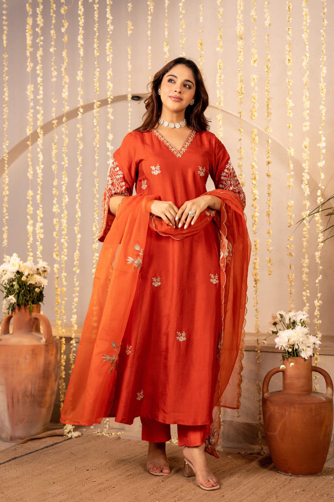 Dola silk intricate work suit set
