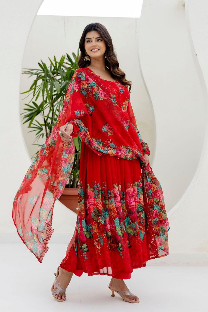 Pretty shiffon digital printed suit set