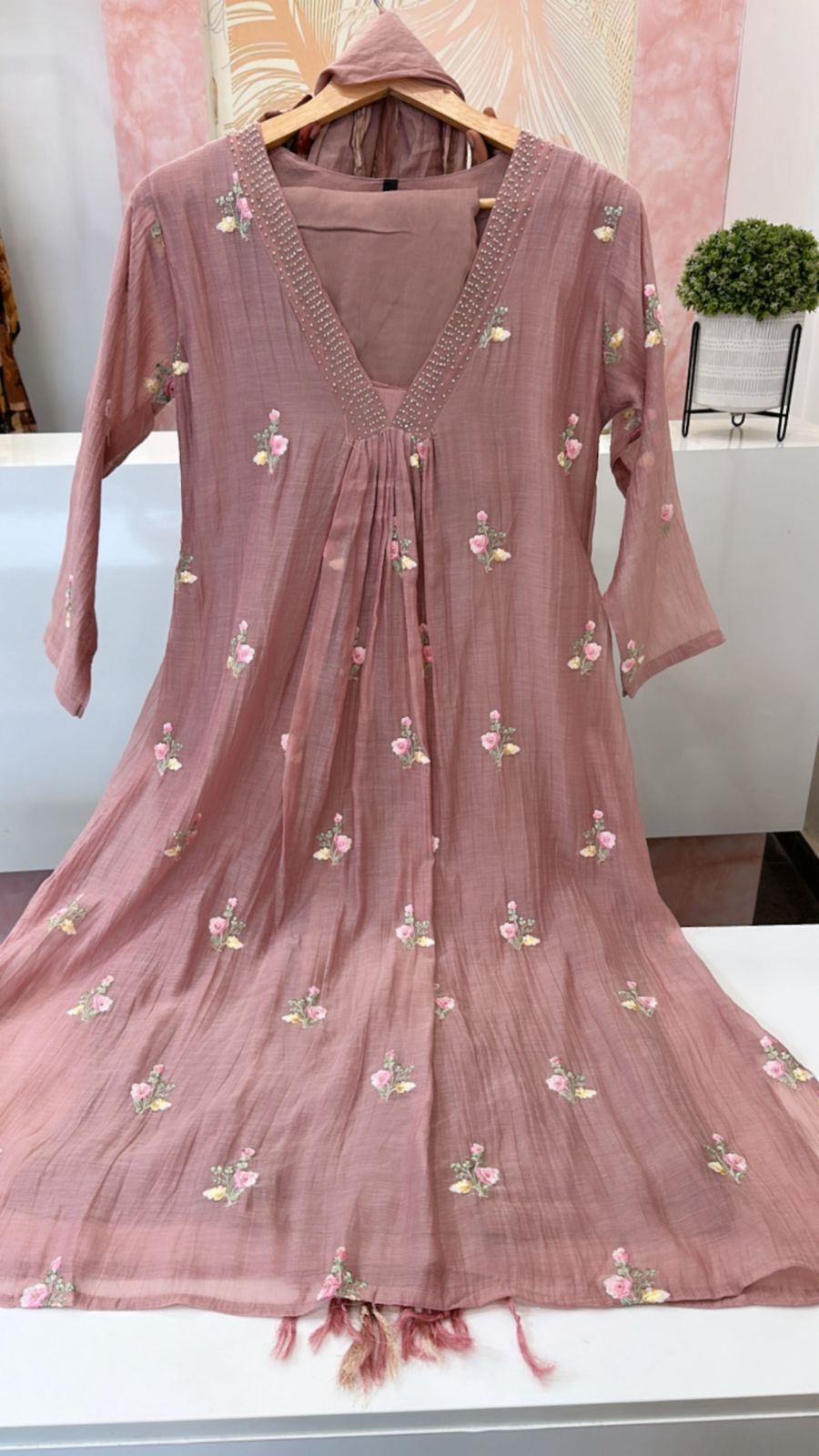 Premium Mul Chanderi suit set with beautiful embroidery