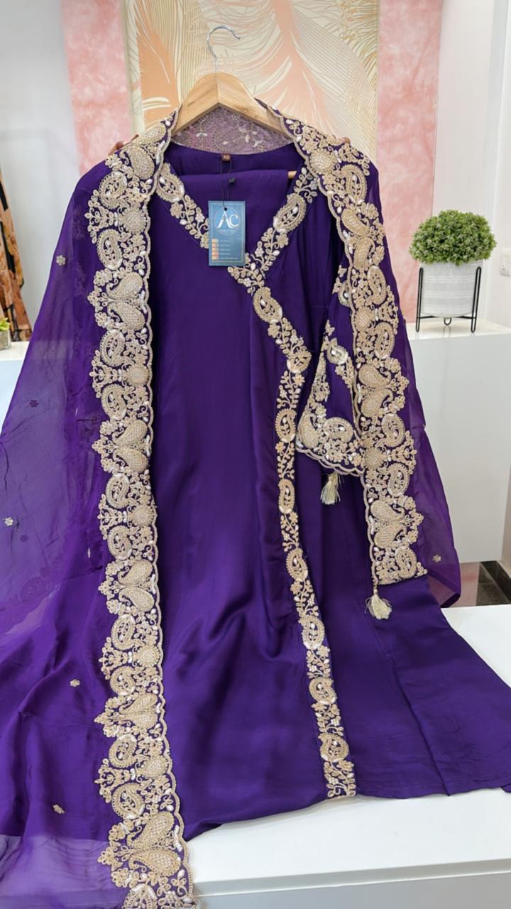 Pretty Zari detailing dola silk suit set