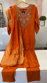 Pretty dola silk handwork suit with designer back in orange