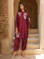 Pretty plum Zari embroidered co ord