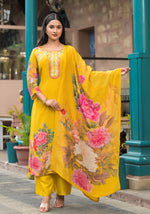 Pure crepe embroidered A lime suit set