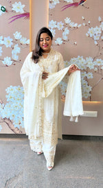 Cut work appliqué premium chinon suit set