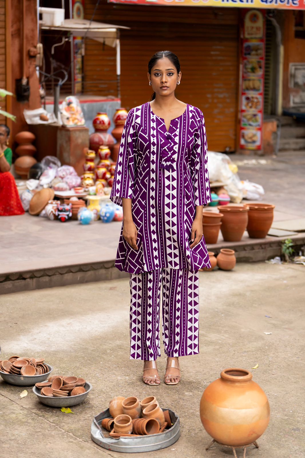 Heavy rayon smart co ord in purple