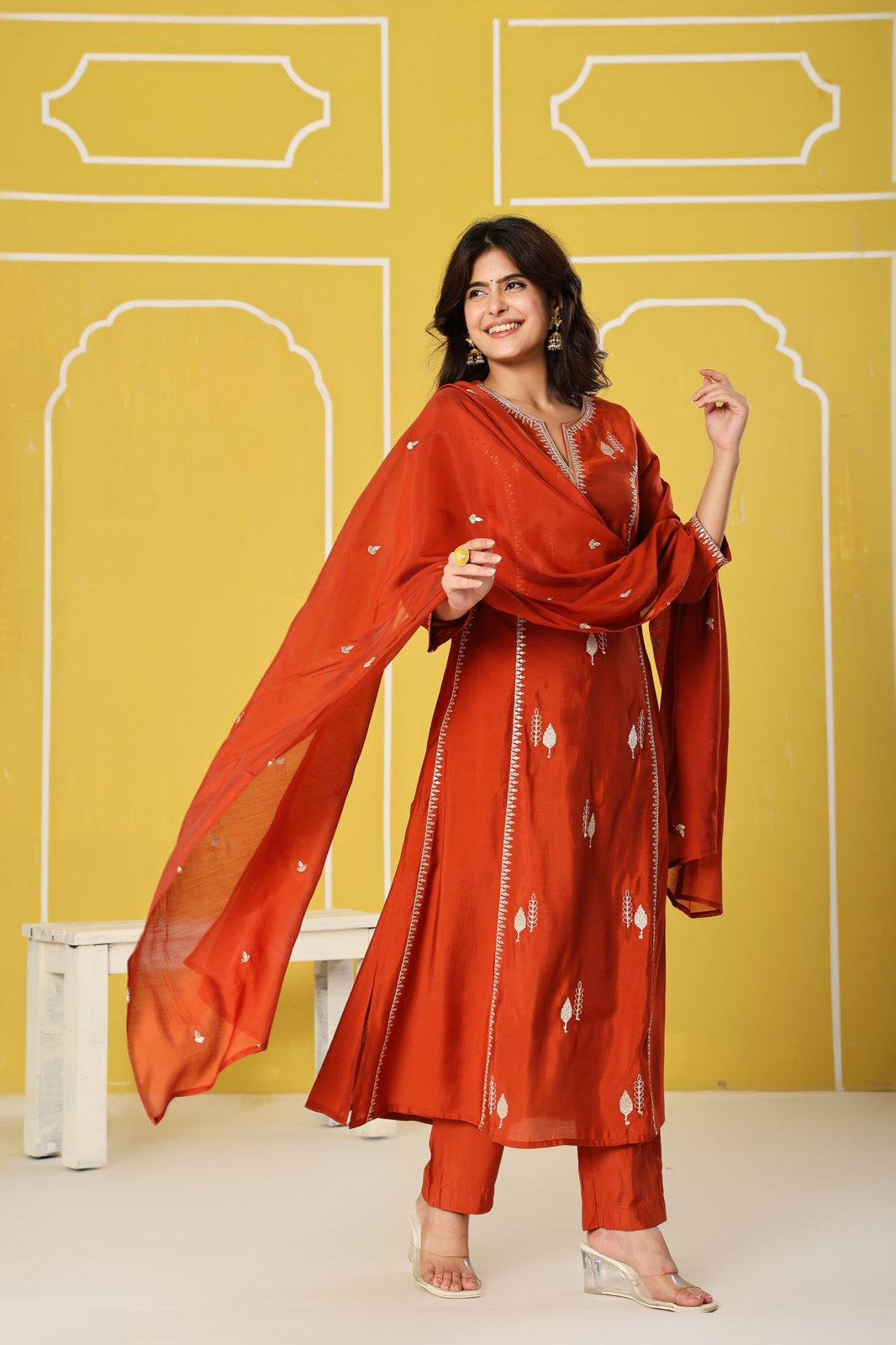 Beautiful Zari detailing bemberg muslin suit set