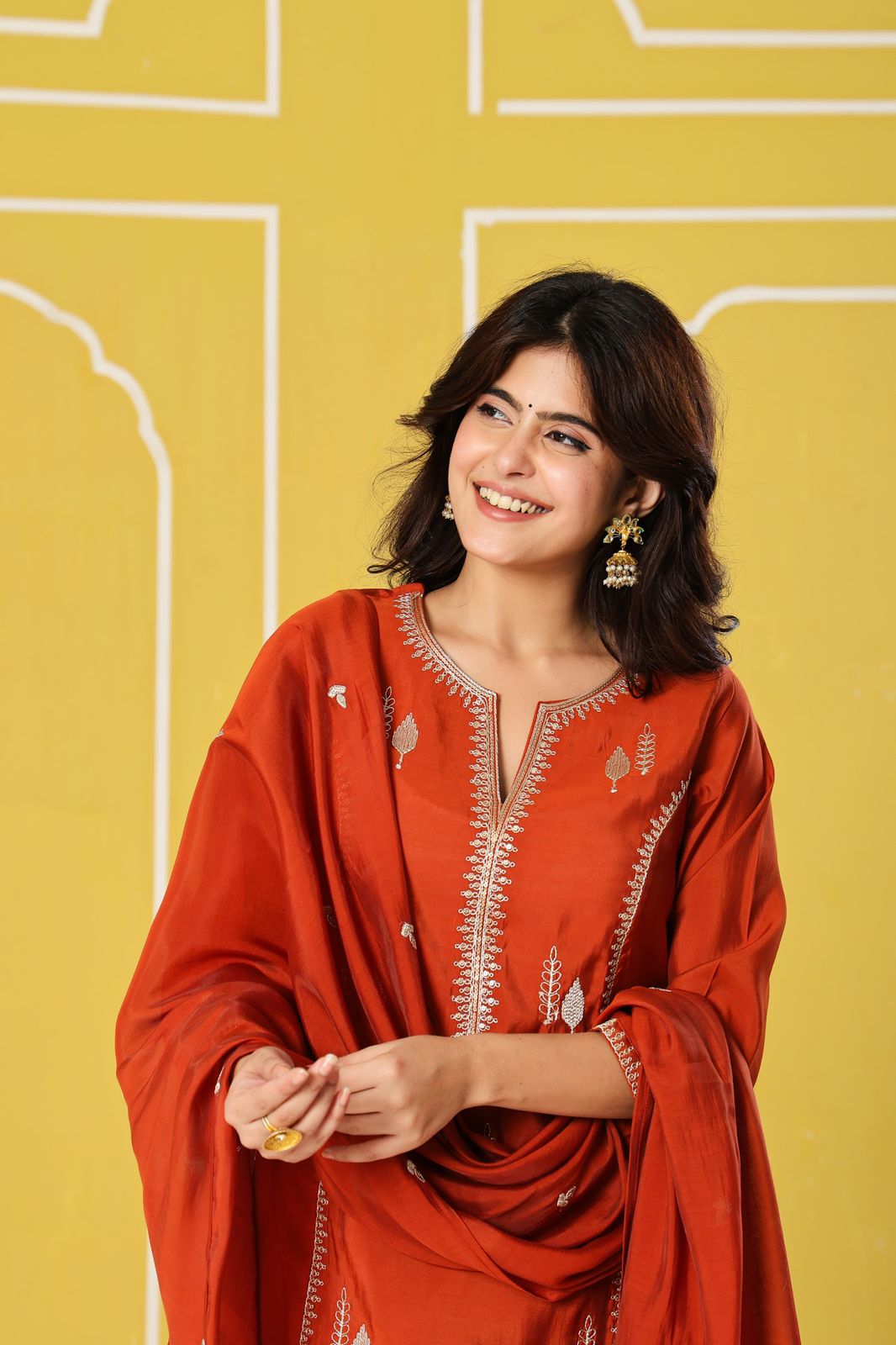 Beautiful Zari detailing bemberg muslin suit set