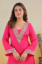 Super smart designer pure chinon tulip pant co ord in pink