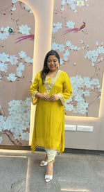 Super smart designer pure chinon tulip pant co ord in yellow