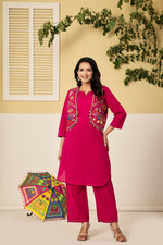 Navratri special! Pure cotton detachable jacket real mirror kurta pant in pink