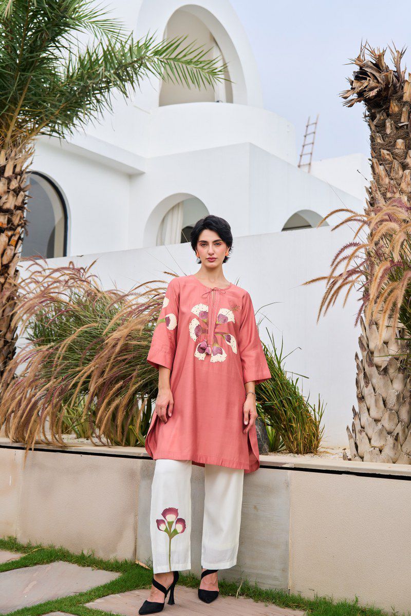 Gorgeous Mul Chanderi hand brush painted with detailing kurta pant