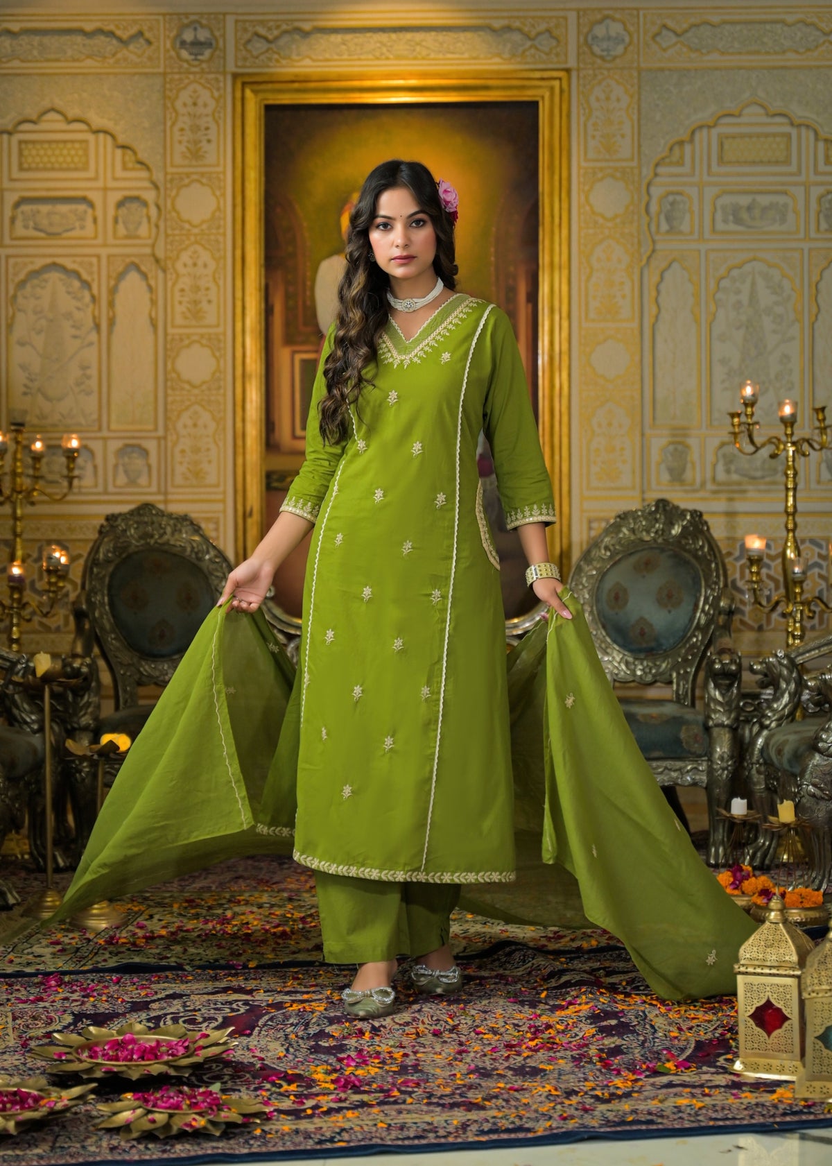 Pure cotton embroidered designer pocket suit set