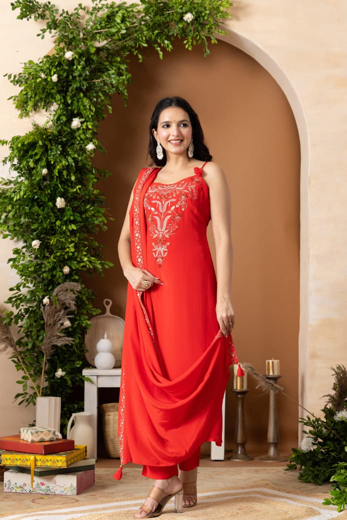 Pure crepe embroidered full set