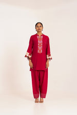 Appliqués work pretty muslin co ord in red
