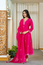 Mul Chanderi embroidered Anarkali suit set