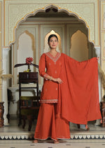 Chanderi silk V neck full suit set