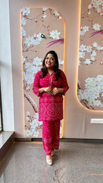 Smart pure crepe rani pink bandhani co ord