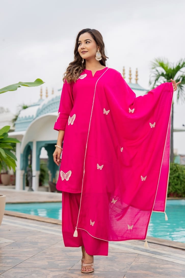 Wow Mul Chanderi embroidered farshi salwar suit set