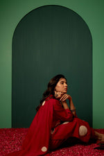 Pure bemberg muslin embroidered moon suit set in red