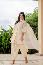 Embroidered Mul Chanderi with tulip pant