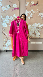 Pretty cotton embroidered front lining suit set in pink