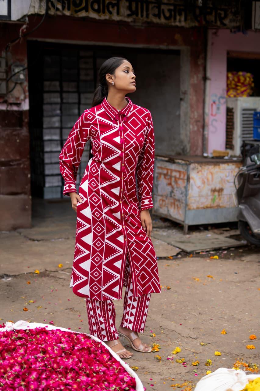 Heavy rayon kurta pant in red