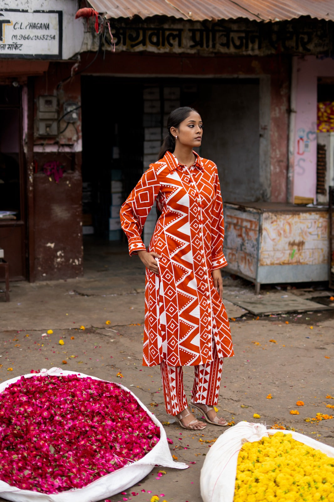 Heavy rayon kurta pant in orange